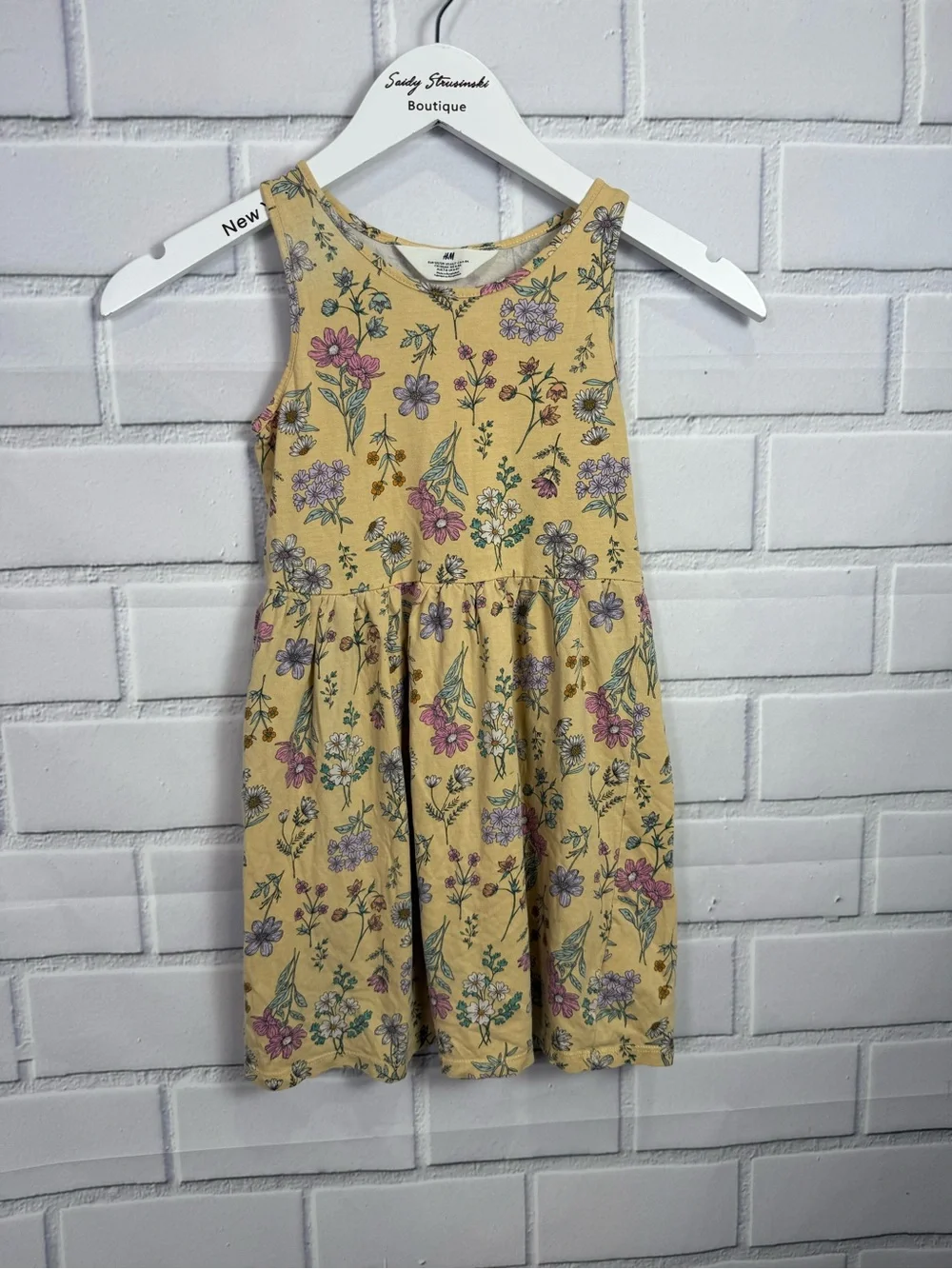 H&M Girls Floral Sleeveless Dress Size 6X-7 Yellow Cotton